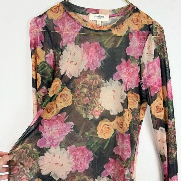 Anthropologie Porridge Kona Mock Neck Floral Mesh Long Sleeve Shirt Size Medium - Picture 8 of 12